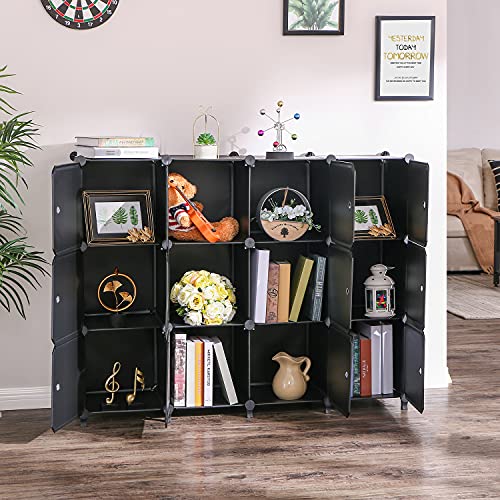 ANWBROAD Cubes Storage Organizer 12-Cube Shelves Closet Organizers and Storage with Doors for Bedroom Bookshelf Clothing Storage ULCS12BM