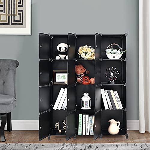 ANWBROAD Cubes Storage Organizer 12-Cube Shelves Closet Organizers and Storage with Doors for Bedroom Bookshelf Clothing Storage ULCS12BM