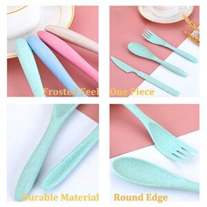 4 Sets Wheat Straw Cutlery,Portable Cutlery Spoon Knife Fork Tableware Set with Case for Adults Travel Picnic Camping Daily Use,Eco-Friendly BPA Free,4 Colors