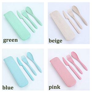 4 Sets Wheat Straw Cutlery,Portable Cutlery Spoon Knife Fork Tableware Set with Case for Adults Travel Picnic Camping Daily Use,Eco-Friendly BPA Free,4 Colors