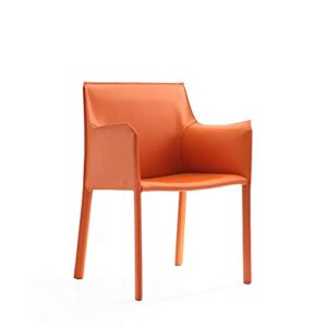 manhattan comfort paris mid century modern saddle leather upholstered dining armchair, coral