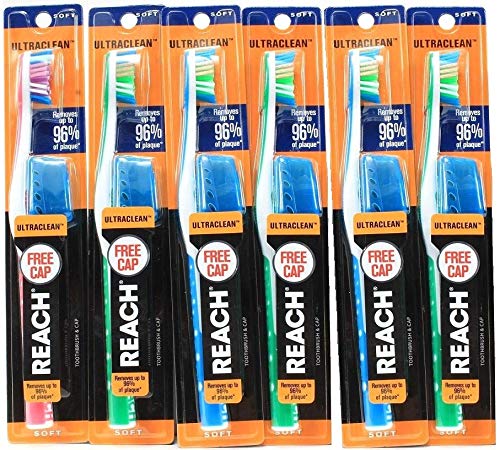 Reach Ultra-Clean Medium Toothbrush with Cap, Colors May Vary (Pack of 6 Toothbrushes)