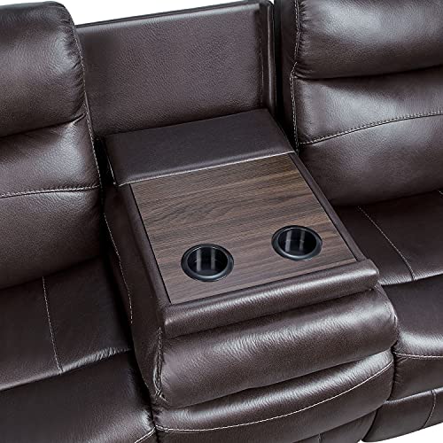 Lexicon Miramar Polished Microfiber Double Lay Flat Reclining Sofa with Drop-Down Cup Holders, 81" W, Dark Brown