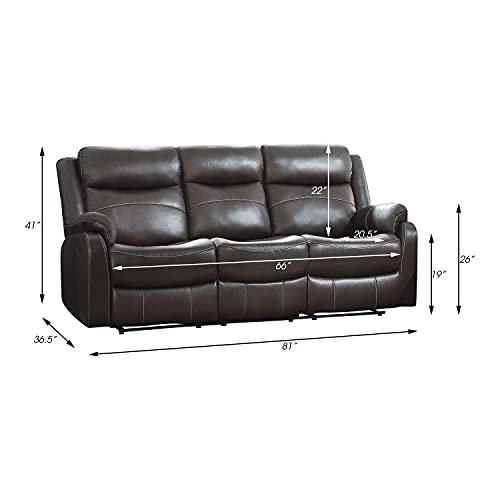 Lexicon Miramar Polished Microfiber Double Lay Flat Reclining Sofa with Drop-Down Cup Holders, 81" W, Dark Brown