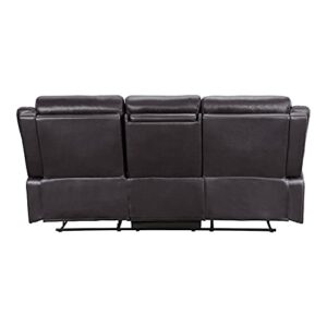 Lexicon Miramar Polished Microfiber Double Lay Flat Reclining Sofa with Drop-Down Cup Holders, 81" W, Dark Brown