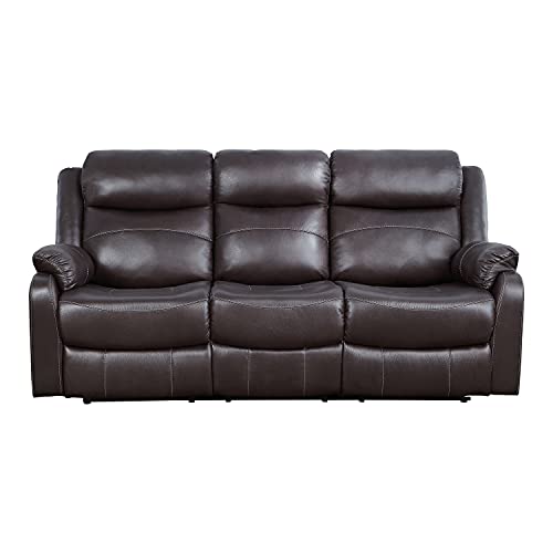 Lexicon Miramar Polished Microfiber Double Lay Flat Reclining Sofa with Drop-Down Cup Holders, 81" W, Dark Brown