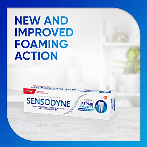 Sensodyne Repair and Protect Whitening Toothpaste, Toothpaste for Sensitive Teeth and Cavity Prevention, 3.4 oz (Pack of 4)