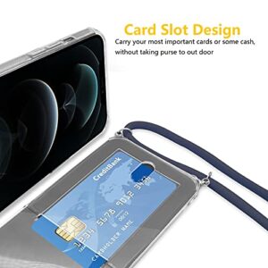 Fsoole Clear Crossbody Wallet Case Women with Credit Card Holder Slot (for iPhone 12 Pro Max) - Dark Blue Lanyard