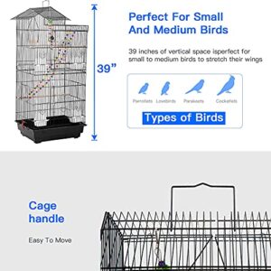 39-inch Roof Top Large Flight Parrot Bird Cage Accessories Medium Roof Top Large Flight cage Parakeet cage for Small Cockatiel Canary Parakeet Sun Parakeet Pet Toy