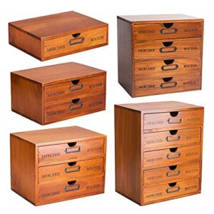 5-piece vintage organization and storage set - single drawer, 2-drawer, 3-drawer, 4-drawer & 5-drawer organizer chests - wooden desk organizers and accessories - standalone / stackable storage drawers