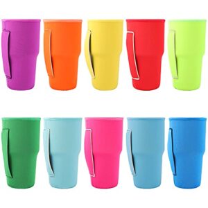 haimay 10 pieces reusable iced coffee cup sleeve neoprene insulated sleeves cup cover holder tumbler cup drinks sleeve holder idea for 30oz-32oz cold hot beverages, pure colors style