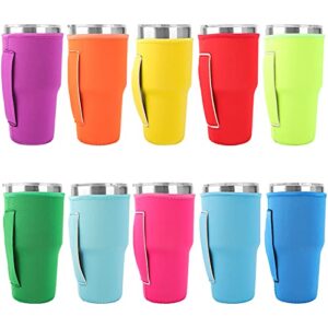 HaiMay 10 Pieces Reusable Iced Coffee Cup Sleeve Neoprene Insulated Sleeves Cup Cover Holder Tumbler Cup Drinks Sleeve Holder Idea for 30oz-32oz Cold Hot Beverages, Pure Colors Style