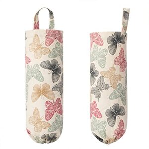 xcx grocery bags holder and dispenser for plastic bags, holder for plastic grocery bags, canvas, 2 pack, butterfly