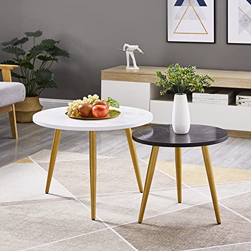 Ball & Cast Nesting End Coffee Table Set of 2, 23.6"&17.75" Dia-Tapered Leg, White/Black