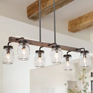 mason jar chandelier, 6-light kitchen island lighting, 27.5" farmhouse chandelier for dining room with glass shades