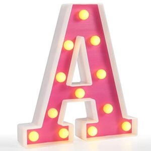 pooqla led marquee letter lights, light up alphabet marquee letters sign for night light birthday wedding party christmas lamp home bar decoration, pink letter a