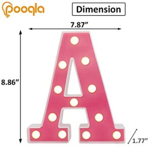 Pooqla LED Marquee Letter Lights, Light Up Alphabet Marquee Letters Sign for Night Light Birthday Wedding Party Christmas Lamp Home Bar Decoration, Pink Letter A