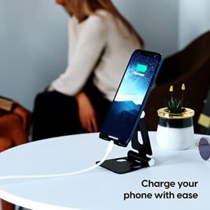 TALK WORKS Foldable Cell Phone Desk Stand Compatible w/iPhone 13/13 Pro/13 Pro Max/14/14 Plus/14 Pro/14 Pro Max, Small Tablet, Smartphones - Adjustable Aluminum Holder (Black)