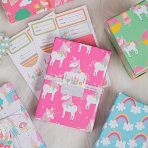 MAYPLUSS Wrapping Paper Sheet Set- Folded Flat - Pull Bows $ Gift Tags & Stickers - 6 Different Unicorn Design (45.2 sq. ft.ttl.) - 27.5 inch X 39.4 inch Per Sheet