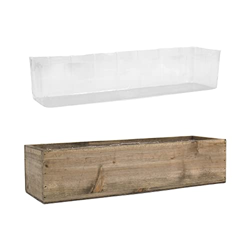 CYS EXCEL Brown Wooden Planter Box (17"x5" H:4") with Removable Plastic Liner | Multiple Colors Rustic Rectangle Indoor Decorative Box