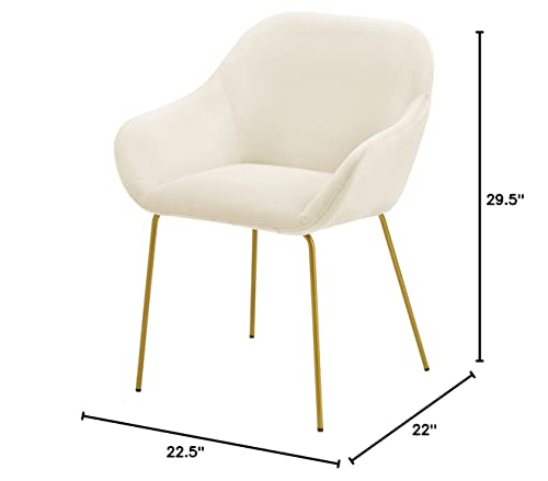 Ball & Cast Upholstered Dining Modern Accent Chair with Low Armrest Golden Metal Leg Set of 1, Beige