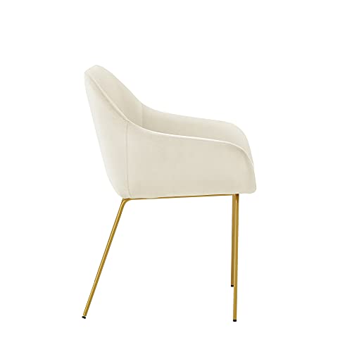 Ball & Cast Upholstered Dining Modern Accent Chair with Low Armrest Golden Metal Leg Set of 1, Beige