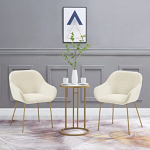 Ball & Cast Upholstered Dining Modern Accent Chair with Low Armrest Golden Metal Leg Set of 1, Beige