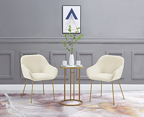 Ball & Cast Upholstered Dining Modern Accent Chair with Low Armrest Golden Metal Leg Set of 1, Beige