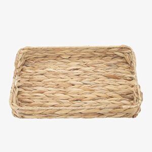 YRMT Natural Woven Tray Rectangular Hyacinth Serving Tray with Handles for Breakfast Dinner Bread Fruit Coffee Table Tea Party,Home Decorative (Small)