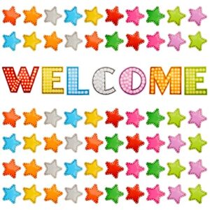 67 pieces marquee welcome bulletin board set, colorful welcome banner with star shaped cutouts classroom banner decoration for teachers and students back to school decoration