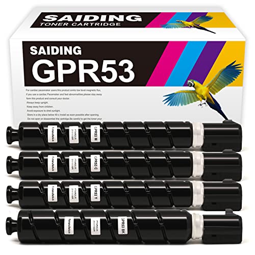 SAIDING GPR53 Remanufactured Toner Cartridge Compatible with Canon GPR-53BK GPR-53C GPR-53M GPR-53Y ImageRunner C3325 3330 3520 3525 3530 Toner Cartridges Set-Black Magenta Cyan Yellow 4 Packs