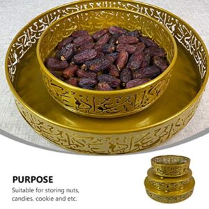 ABOOFAN 3Pcs Ramadan Eid Plate Iron Serving Tray Eid Ramadan Platter Round Candy Dish Snacks Dessert Holder Ramadan Mubarak Eid Party Supplies