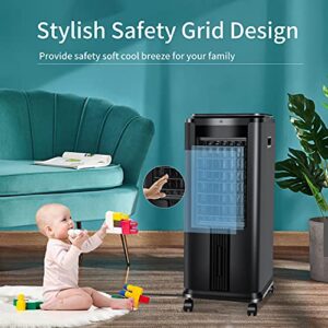 SWHOME 3-IN-1 Portable Evaporative Coolers 30" Swamp Cooler Air Conditioner Fan Humidifier 12H Timer, with Remote Control Ice Box (Black)