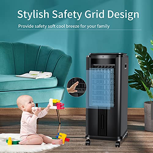 SWHOME 3-IN-1 Portable Evaporative Coolers 30" Swamp Cooler Air Conditioner Fan Humidifier 12H Timer, with Remote Control Ice Box (Black)