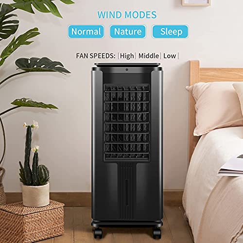 SWHOME 3-IN-1 Portable Evaporative Coolers 30" Swamp Cooler Air Conditioner Fan Humidifier 12H Timer, with Remote Control Ice Box (Black)