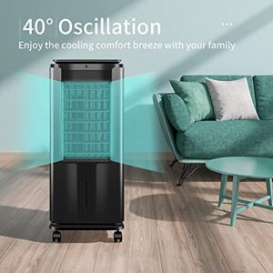 SWHOME 3-IN-1 Portable Evaporative Coolers 30" Swamp Cooler Air Conditioner Fan Humidifier 12H Timer, with Remote Control Ice Box (Black)