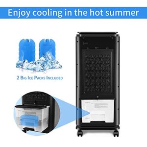 SWHOME 3-IN-1 Portable Evaporative Coolers 30" Swamp Cooler Air Conditioner Fan Humidifier 12H Timer, with Remote Control Ice Box (Black)