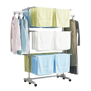 DOLEEFUN Foldable Drying Rack with Wheels - 48 Drying Rods, Heavy Duty, Movable, Perfect for Clothes, Duvet, Socks, Bed Linen, Sheets, 6 Wings