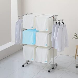 DOLEEFUN Foldable Drying Rack with Wheels - 48 Drying Rods, Heavy Duty, Movable, Perfect for Clothes, Duvet, Socks, Bed Linen, Sheets, 6 Wings