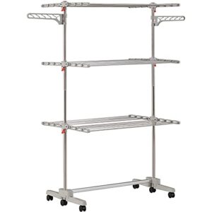 DOLEEFUN Foldable Drying Rack with Wheels - 48 Drying Rods, Heavy Duty, Movable, Perfect for Clothes, Duvet, Socks, Bed Linen, Sheets, 6 Wings