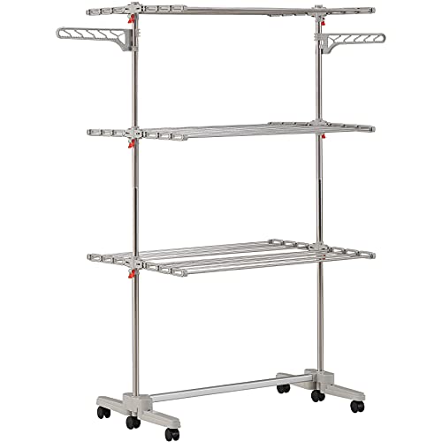 DOLEEFUN Foldable Drying Rack with Wheels - 48 Drying Rods, Heavy Duty, Movable, Perfect for Clothes, Duvet, Socks, Bed Linen, Sheets, 6 Wings