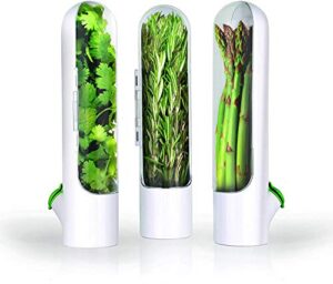 jfxgjuv herb saver best keeper for freshest produce, lasting refrigerator herb keeper, containers, clear herb savor pod, herb storage container for cilantro, mint, asparagus (set of 3)