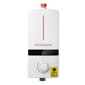 tankless water heater electric 5.5kw 240v, ecotouch smart mini water heater self-modulating instant hot water heater for sink, point of use water heater white
