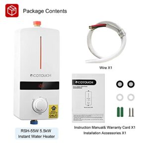 Tankless Water Heater Electric 5.5kW 240V, ECOTOUCH Smart Mini Water Heater Self-Modulating Instant Hot Water Heater For Sink, Point of Use Water Heater White