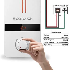 Tankless Water Heater Electric 5.5kW 240V, ECOTOUCH Smart Mini Water Heater Self-Modulating Instant Hot Water Heater For Sink, Point of Use Water Heater White