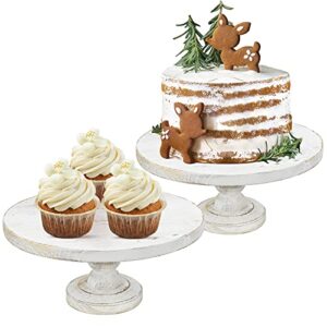 cake stand for dessert table set of 2 wood cupcake stand with round pedestal holder wood display table for presenting cakes holder dessert display plate serving tray for baby shower wedding cake tools