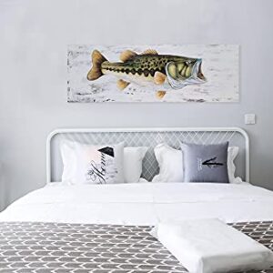 YHSKY ARTS Coastal Canvas Wall Art with Textured - Large Mouth Fish Paintings, Modern Abstract Marine Life Pictures for Living Room Bedroom Bathroom Decor