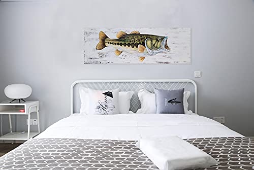 YHSKY ARTS Coastal Canvas Wall Art with Textured - Large Mouth Fish Paintings, Modern Abstract Marine Life Pictures for Living Room Bedroom Bathroom Decor