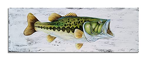 YHSKY ARTS Coastal Canvas Wall Art with Textured - Large Mouth Fish Paintings, Modern Abstract Marine Life Pictures for Living Room Bedroom Bathroom Decor