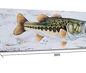 YHSKY ARTS Coastal Canvas Wall Art with Textured - Large Mouth Fish Paintings, Modern Abstract Marine Life Pictures for Living Room Bedroom Bathroom Decor